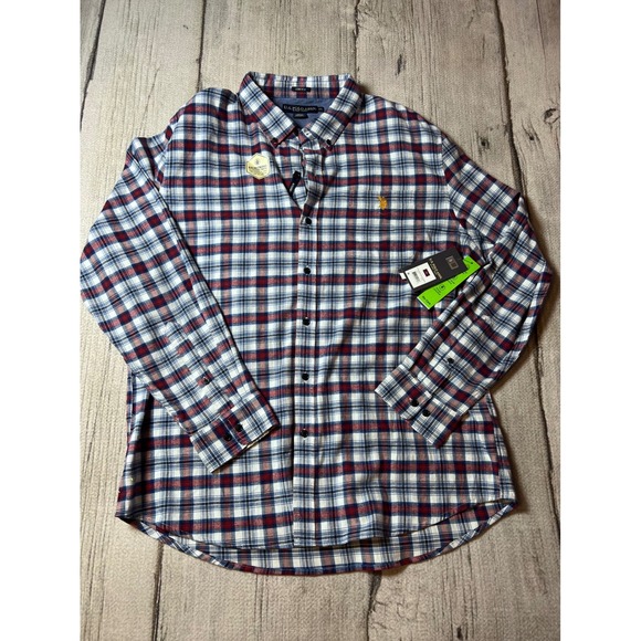 U.S. Polo Assn. Other - U.S. Polo Assn. Button Down Shirt Mens 2XL White Red Blue Plaid Stretch